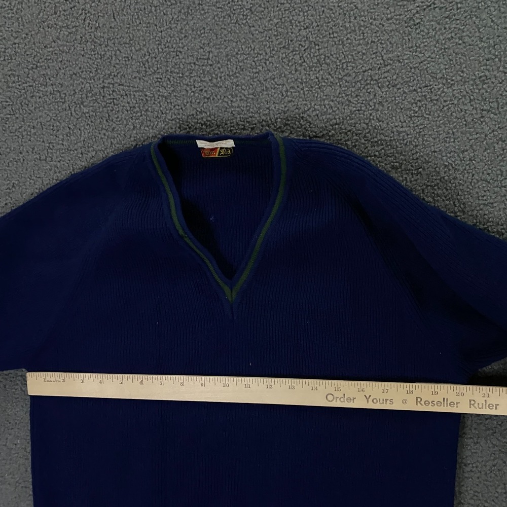 True Vintage 50s 60s Mr. Sid Sweater FITS Men Small Ribbed Knit Wool V-Neck Blue - Picture 14 of 16